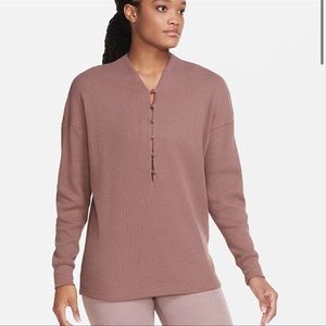 Nike NWT Yoga Top Thermal Long Sleeve Half Button Mauve Shirt